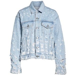 Grlfrnd Distressed Denim Trucker Jacket, Small